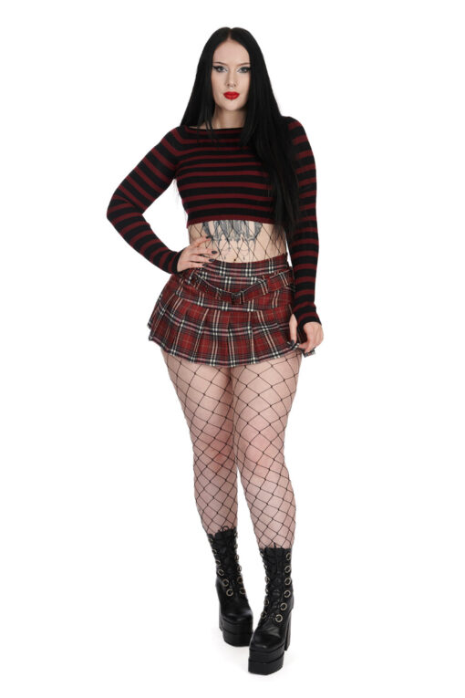 Jett Striped Long Sleeve Burgundy & Black Crop Sweater - Image 3