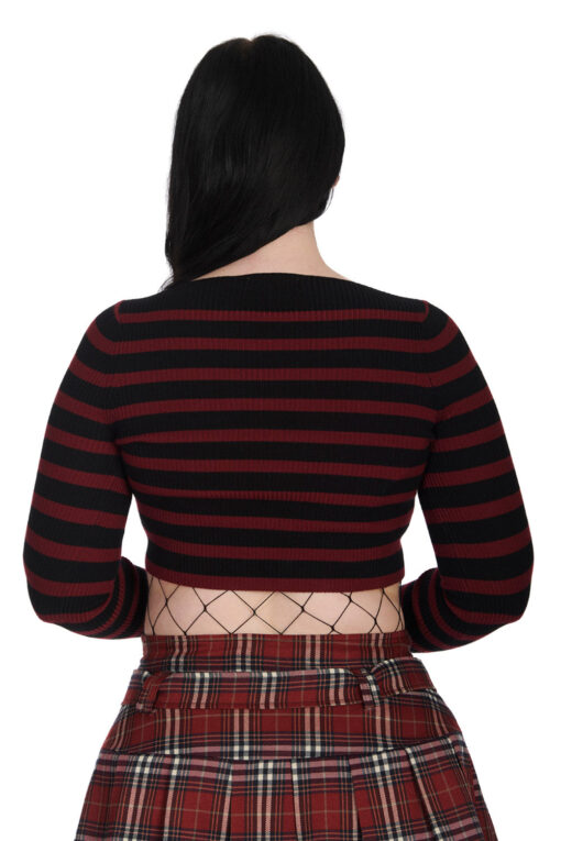 Jett Striped Long Sleeve Burgundy & Black Crop Sweater - Image 2