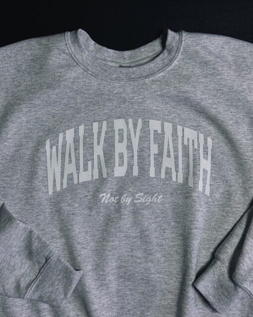 Walk By Faith Unisex Light Grey Crewneck Sweater - Image 2