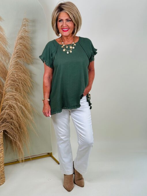 Linen Blend Scoop Neck Shirt, Frayed Hem & Mixed Print Back - 2 Color Options - Available Small Through Extended Sizes - Final Sale - Image 10