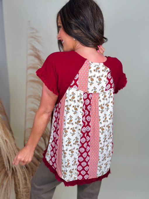 Linen Blend Scoop Neck Shirt, Frayed Hem & Mixed Print Back - 2 Color Options - Available Small Through Extended Sizes - Final Sale - Image 12