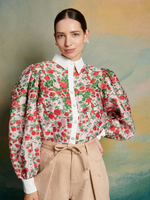 DREAM Charm Floral Jacquard Blouse - Image 5