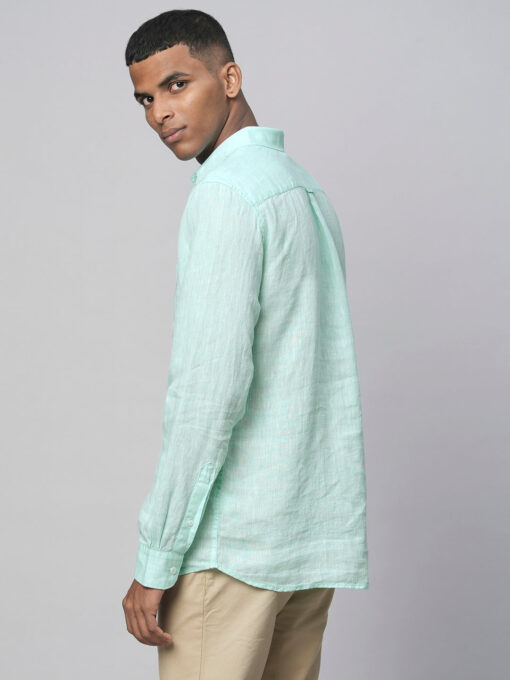 Men's Mint Green 100% Linen Regular Fit Long Sleeved Shirt - Image 5