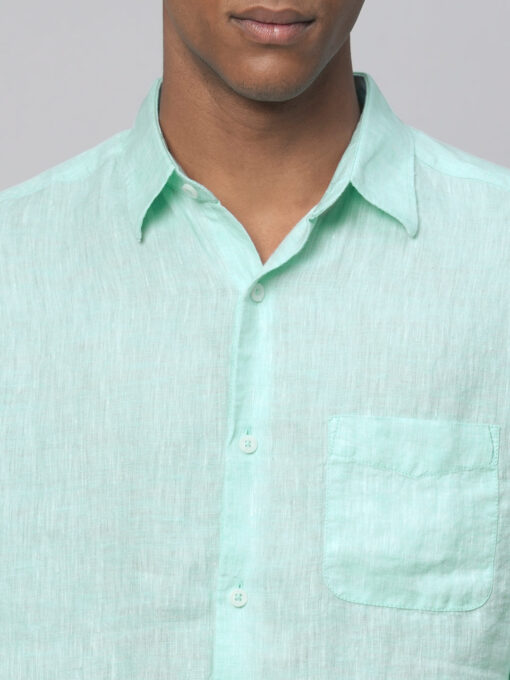 Men's Mint Green 100% Linen Regular Fit Long Sleeved Shirt - Image 6