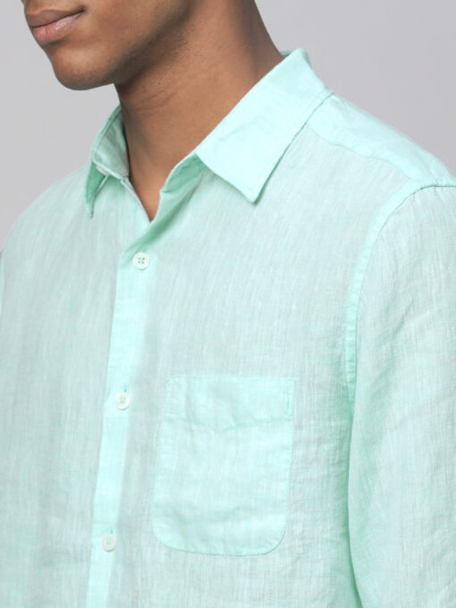 Men's Mint Green 100% Linen Regular Fit Long Sleeved Shirt - Image 7