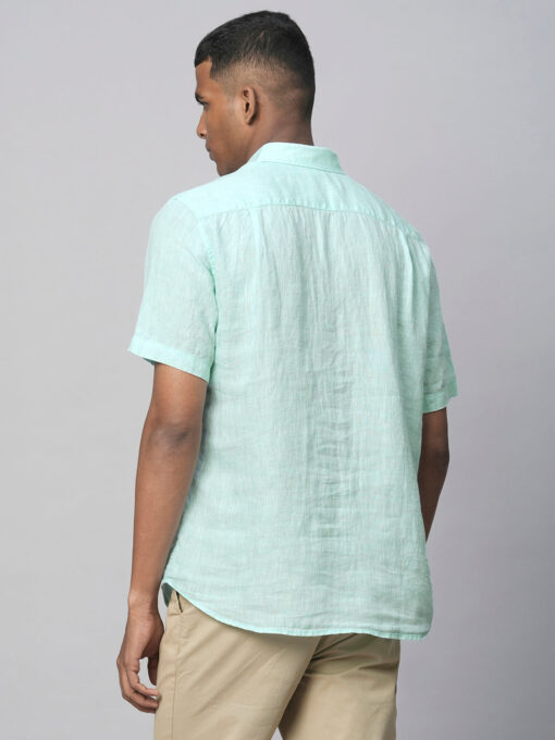 Men's Mint Green 100% Linen Regular Fit Short Sleeved Shirt - Image 5