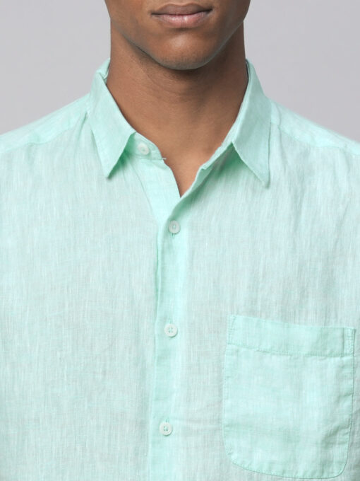 Men's Mint Green 100% Linen Regular Fit Short Sleeved Shirt - Image 6