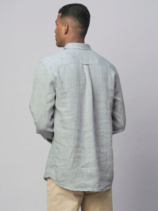 Men's Grey 100% Linen Linen Regular Fit Long Sleeved Shirt - Image 5