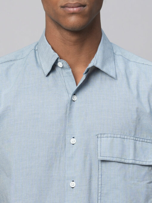 Men's Sky Cotton Regular Fit Checked Shirt - Image 6