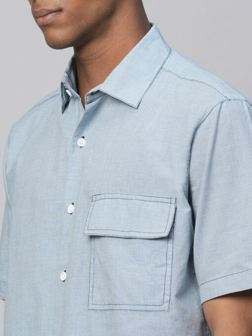 Men's Sky Cotton Regular Fit Checked Shirt - Image 7