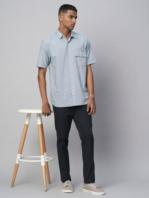 Men's Sky Cotton Regular Fit Checked Shirt