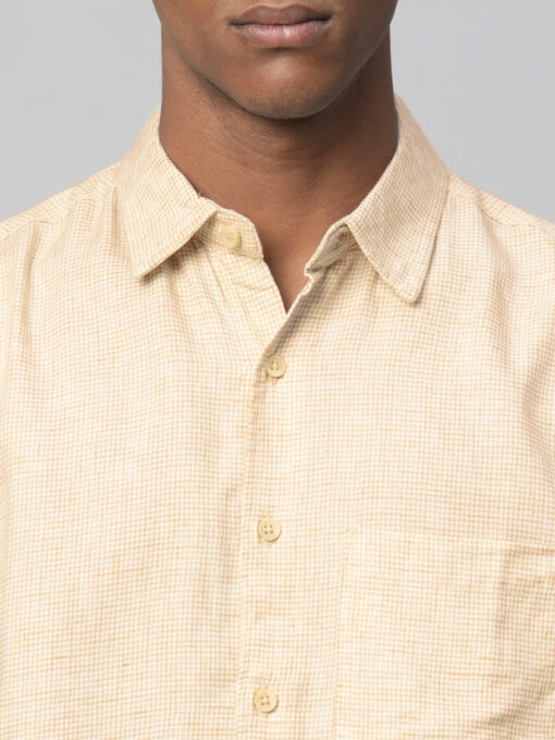 Men's Khaki Cotton Regular Fit Checked Shirt - Image 6