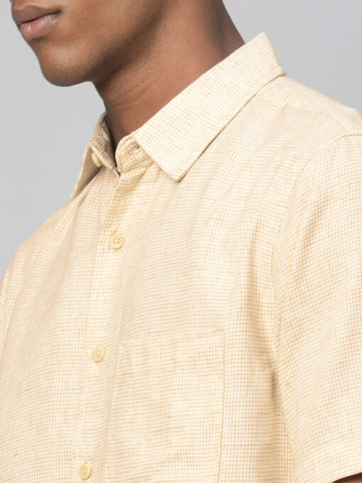 Men's Khaki Cotton Regular Fit Checked Shirt - Image 7