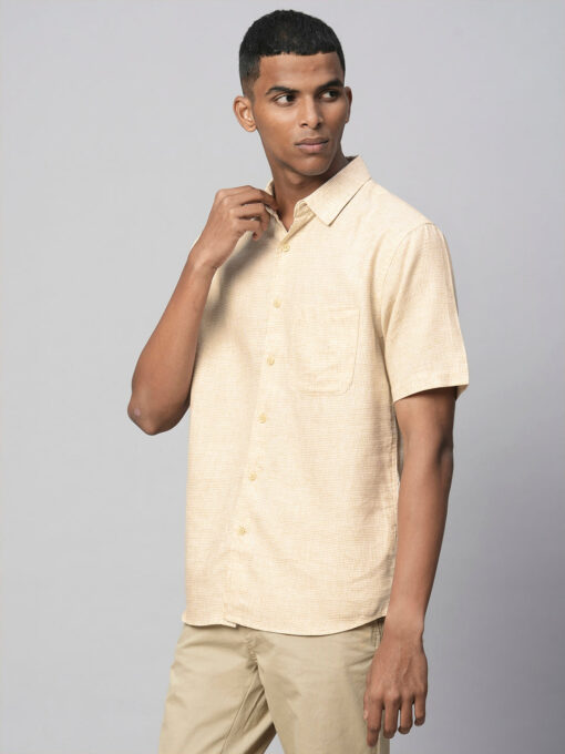 Men's Khaki Cotton Regular Fit Checked Shirt - Image 3