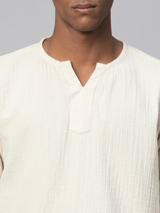 Men's Offwhite Cotton Regular Fit Kurta Shirt - Image 6