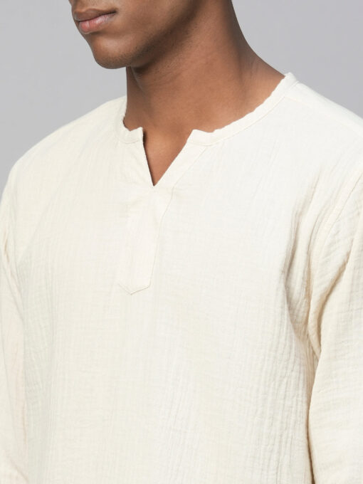 Men's Offwhite Cotton Regular Fit Kurta Shirt - Image 7