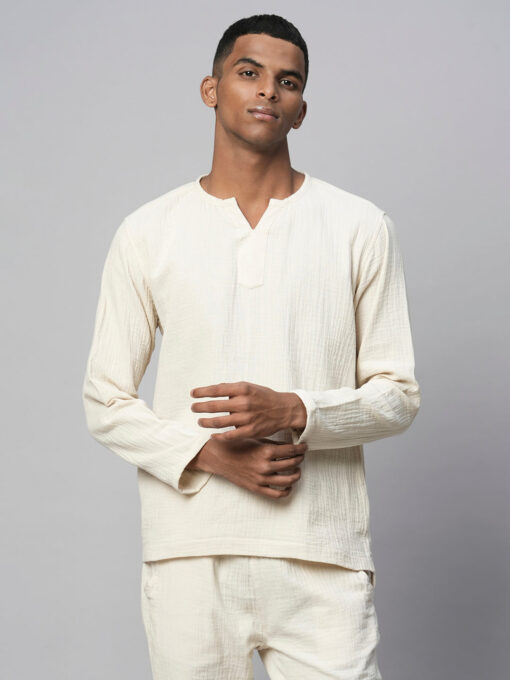 Men's Offwhite Cotton Regular Fit Kurta Shirt - Image 2