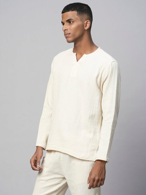 Men's Offwhite Cotton Regular Fit Kurta Shirt - Image 3