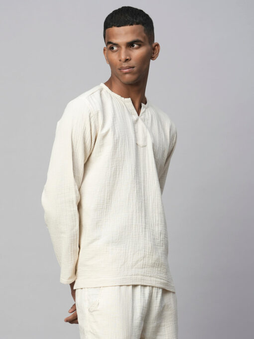 Men's Offwhite Cotton Regular Fit Kurta Shirt - Image 4