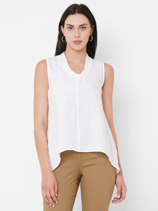 Women's White Linen Regular Fit Blouse - Image 2