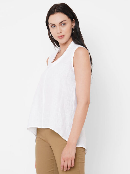 Women's White Linen Regular Fit Blouse - Image 3