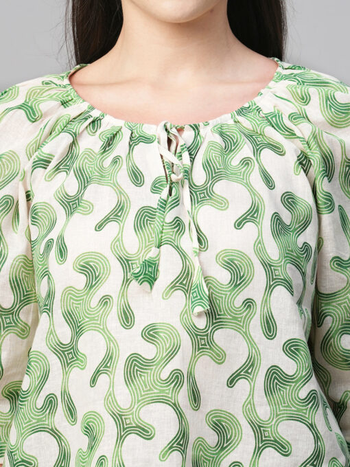 Women's Green Cotton Flax Regular Fit Blouse - Image 6