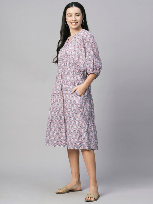 Women's Grey Cotton Regular Fit Dress - Image 3