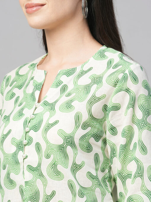 Women's Green Cotton Flax Regular Fit Blouse - Image 7