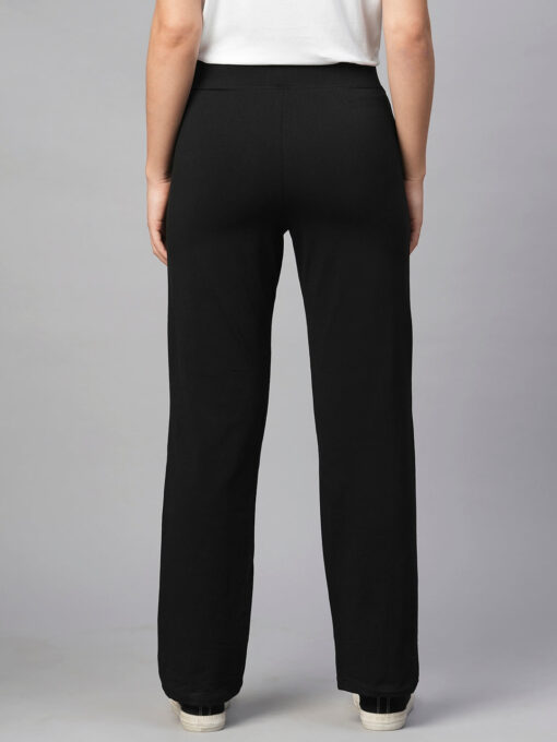 Women's Black Cotton Elastane Regular Fit Pant - Image 5