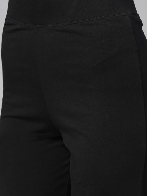 Women's Black Cotton Elastane Regular Fit Pant - Image 6