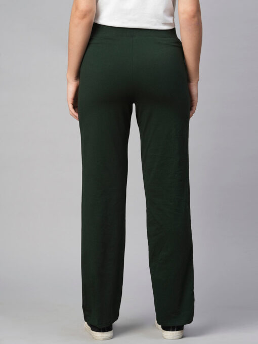 Women's Green Cotton Elastane Regular Fit Knit Pant - Image 5