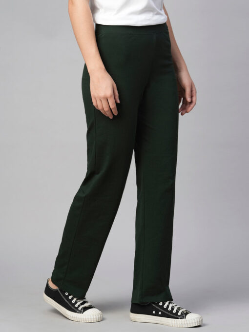 Women's Green Cotton Elastane Regular Fit Knit Pant - Image 4