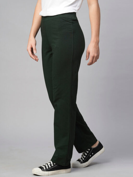 Women's Green Cotton Elastane Regular Fit Knit Pant - Image 3