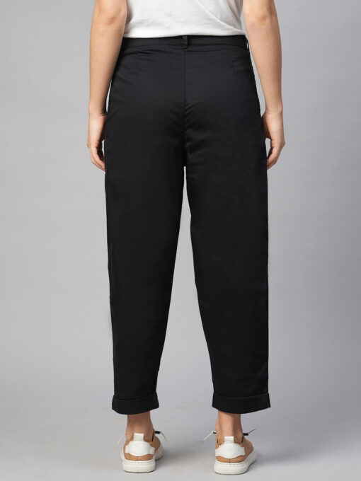 Women's Black Cotton Elastane Loose Fit Pant - Image 5