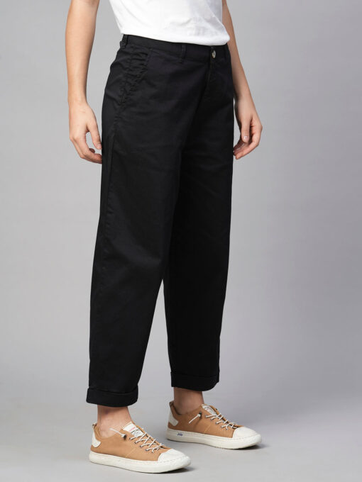 Women's Black Cotton Elastane Loose Fit Pant - Image 4