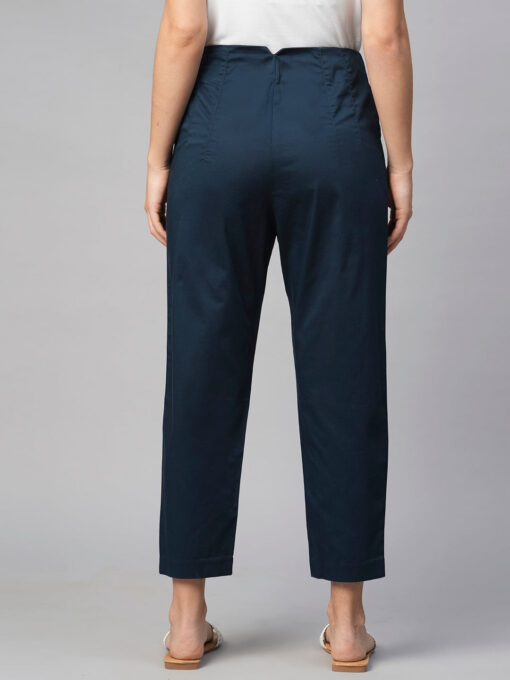 Women's Navy Cotton Elastane Slim Fit Pant - Image 5