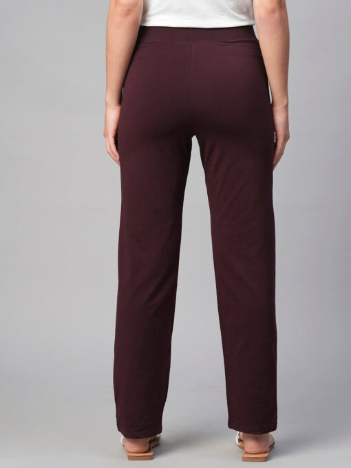 Women's Wine Cotton Elastane Regular Fit Knit Pant - Image 5