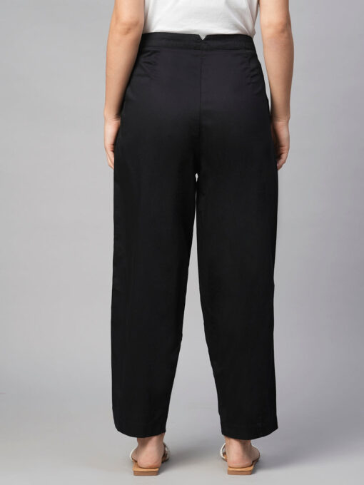 Women's Black Cotton Elastane Regular Fit Pant - Image 5