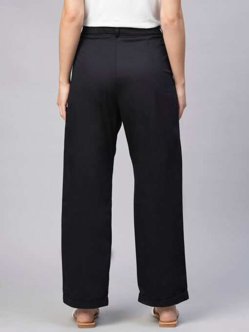 Women's Black Cotton Elastane Straight Fit Pant - Image 5