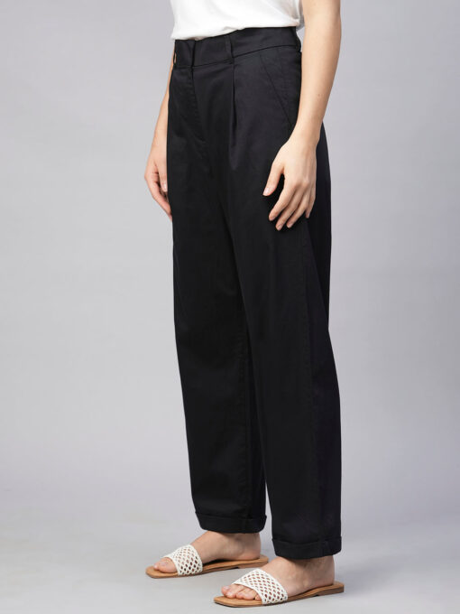 Women's Black Cotton Elastane Straight Fit Pant - Image 3