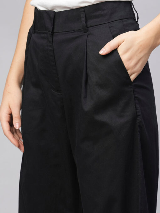 Women's Black Cotton Elastane Straight Fit Pant - Image 6