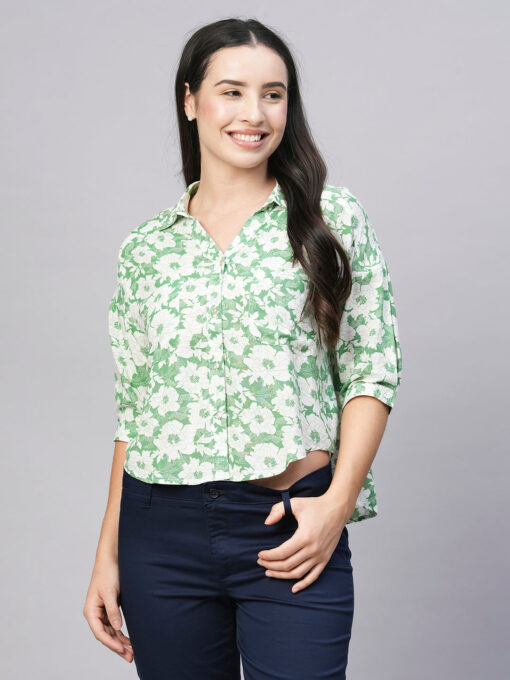 Women's Green Viscose Loose Fit Blouse - Image 2