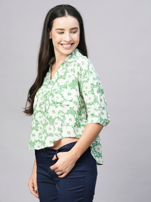 Women's Green Viscose Loose Fit Blouse - Image 3