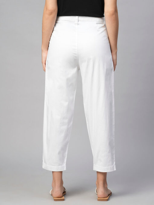 Women's White Cotton Elastane Loose Fit Pant - Image 5