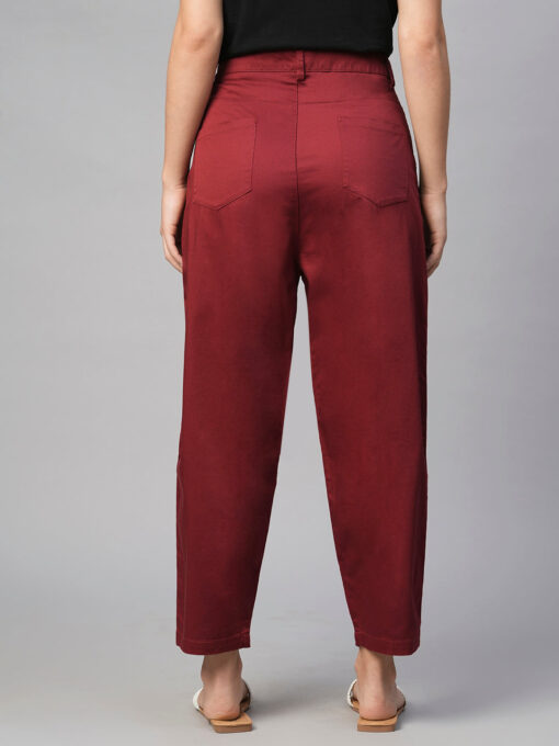 Women's Maroon/Red Cotton Elastane Loose Fit Pant - Image 5