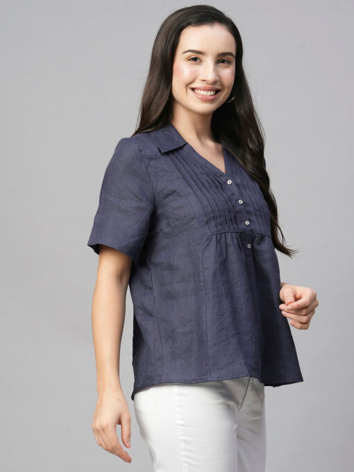 Women's Purple Linen Regular Fit Blouse - Image 4