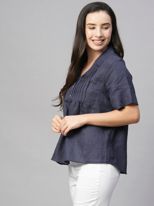 Women's Purple Linen Regular Fit Blouse - Image 3