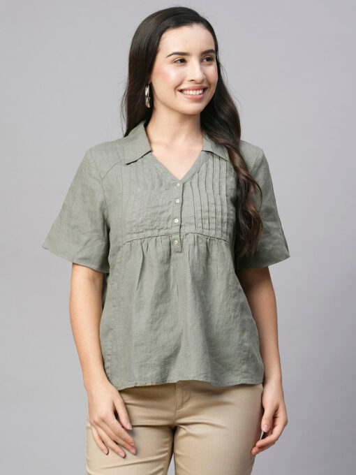 Women's Sage Linen Regular Fit Blouse - Image 2