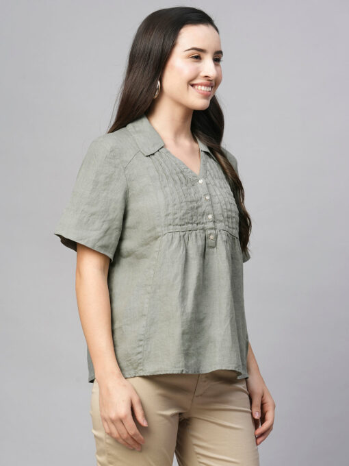 Women's Sage Linen Regular Fit Blouse - Image 4