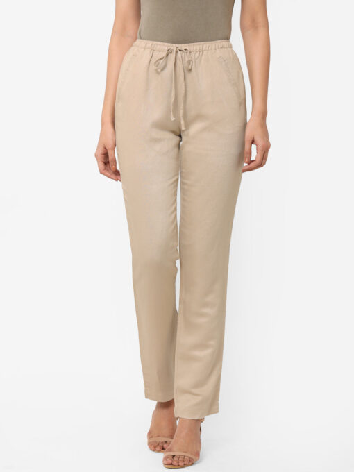 Women's Khaki Linen Regular Fit Pant - Image 2